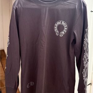 Chrome Hearts Long Sleeve Tee in Dark Brown with White Logos